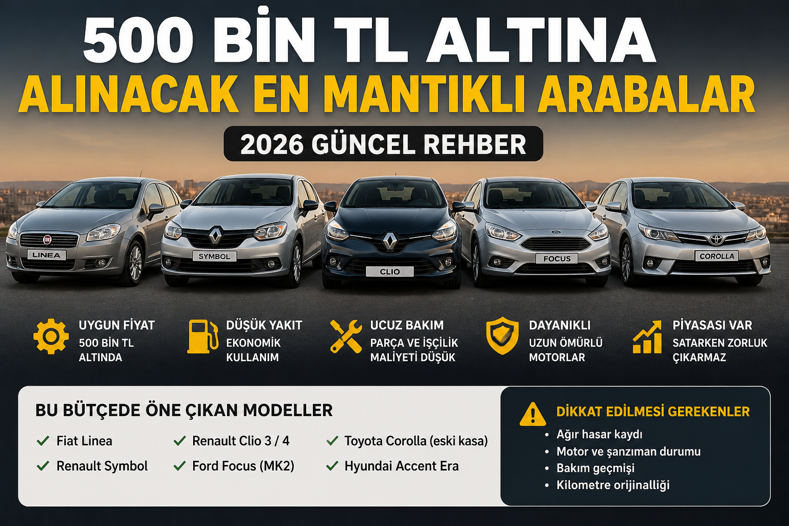 ???? 500 Bin TL Altına Alınabilecek En Mantıklı Arabalar (2026)