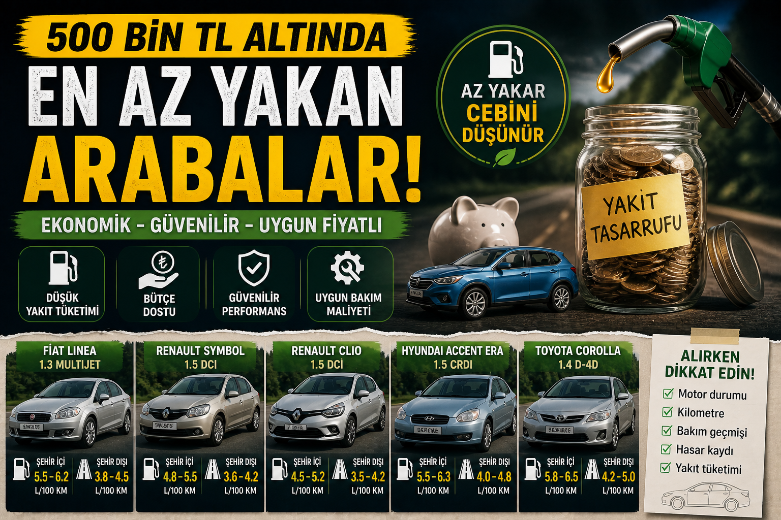 ???? 500 Bin TL Altında En Az Yakan Arabalar (2026) – Ekonomik Seçimler
